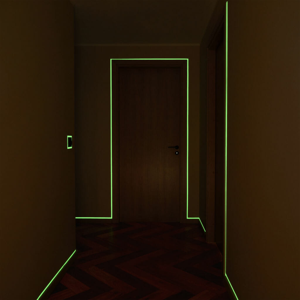 Glow in the dark tape on door frame